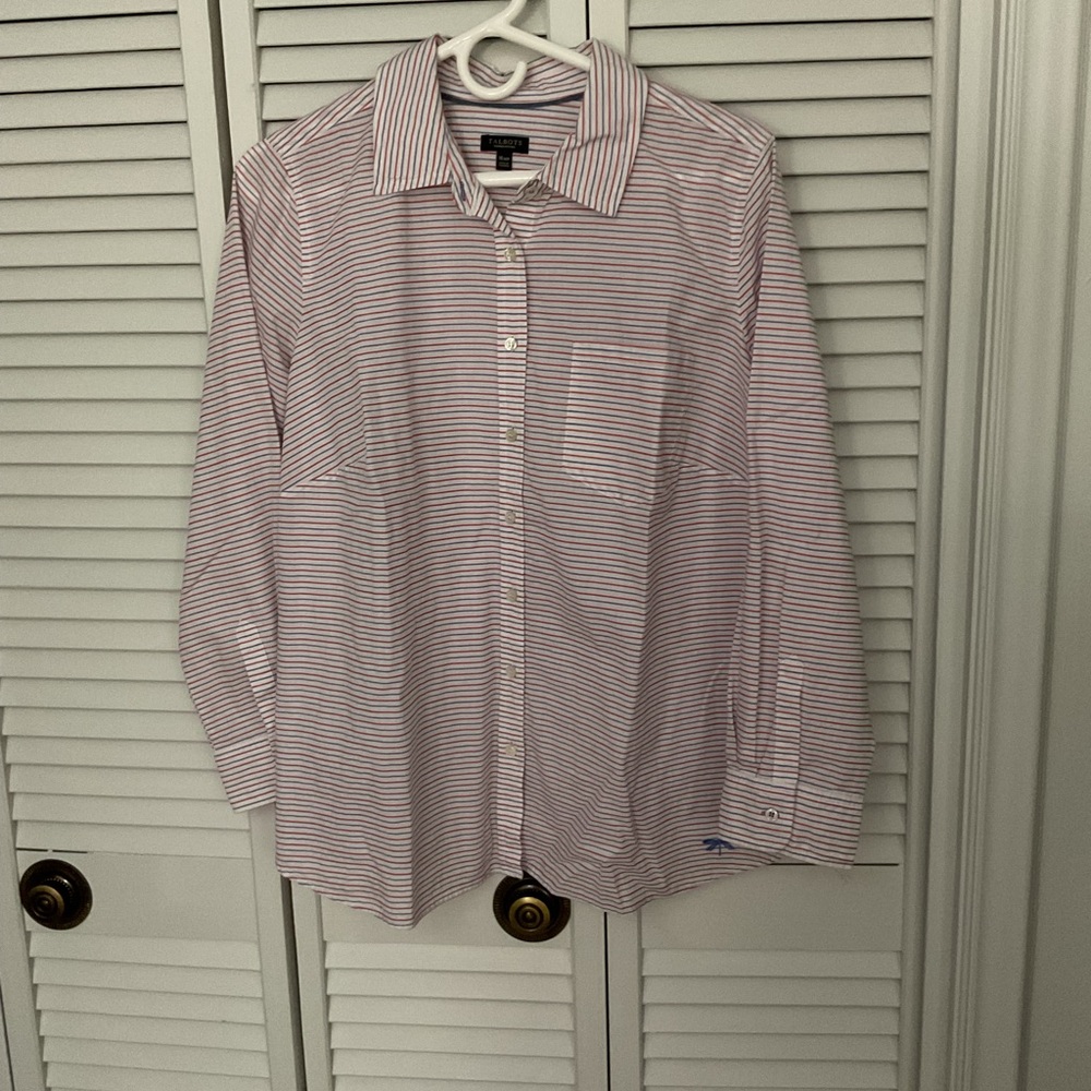 Talbots Women's Red and White Striped Blouse